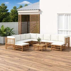 Functional 11-Piece Bamboo Garden Lounge Set with Cushions
