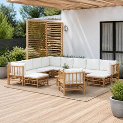Garden Lounge Set 12 Piece Bamboo Outdoor Furniture with Cushions Brown