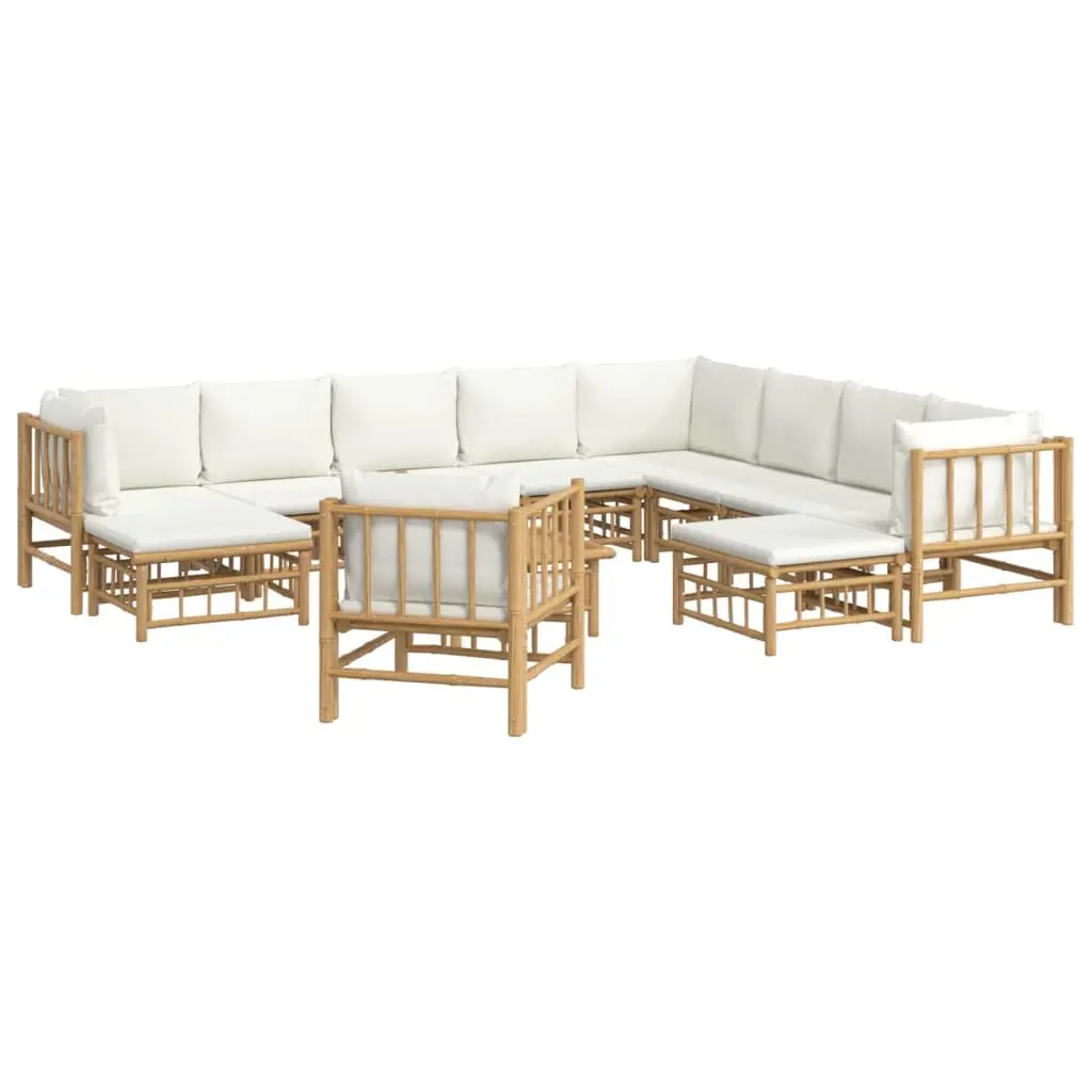 Garden Lounge Set 12 Piece Bamboo Outdoor Furniture with Cushions Brown
