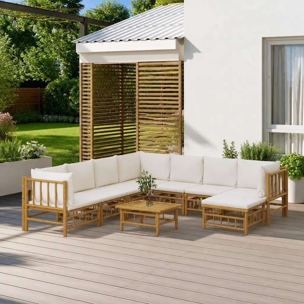 Bamboo Garden Lounge Set 9 Piece Outdoor Furniture Patio Sofa with Cushions