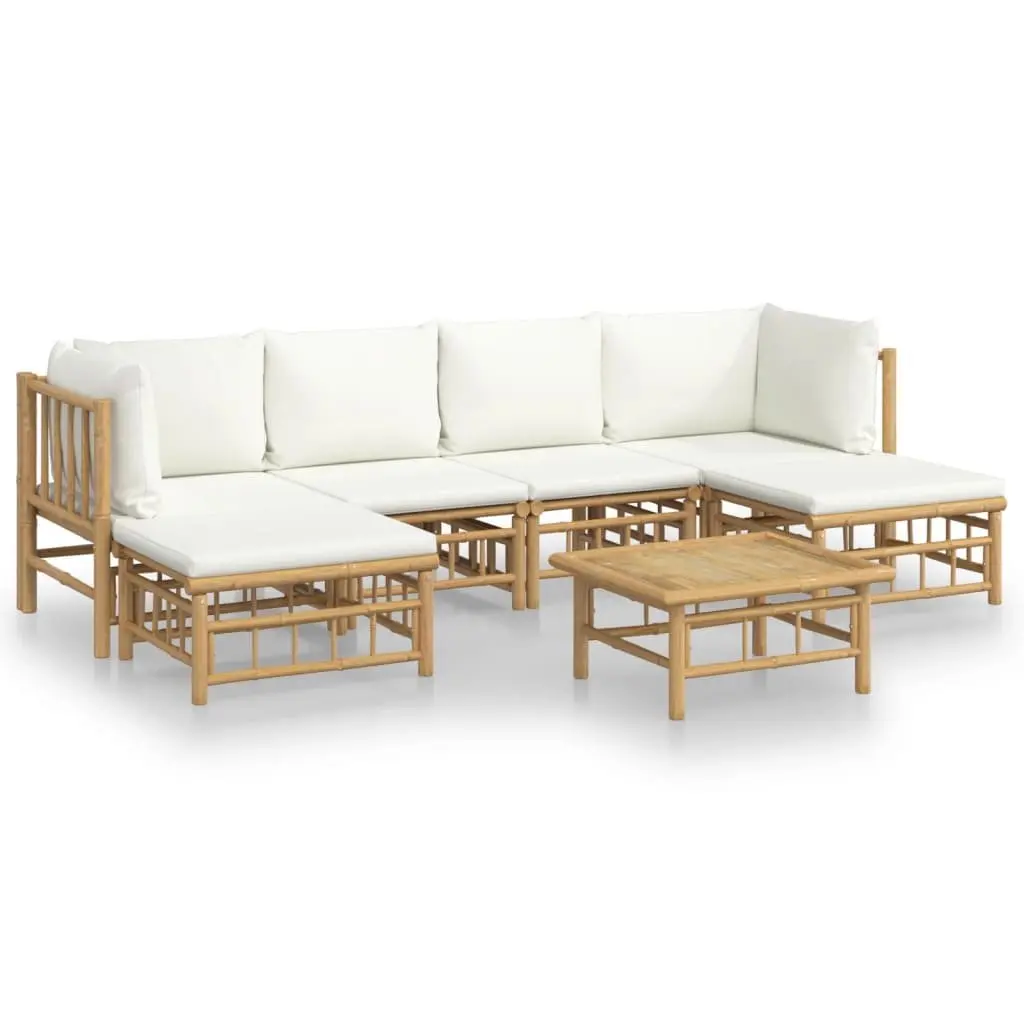 7 Piece Garden Lounge Set Bamboo Frame Cream Cushions