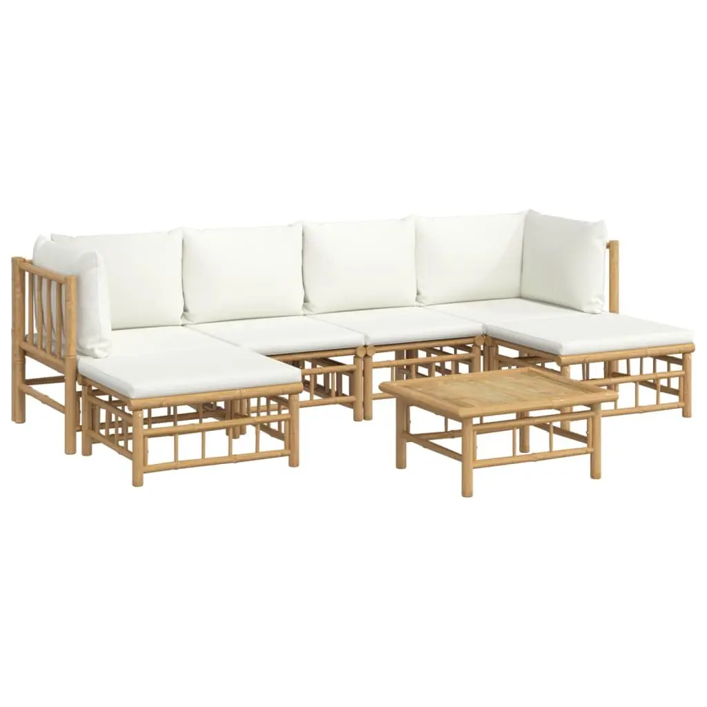 7 Piece Garden Lounge Set Bamboo Frame Cream Cushions