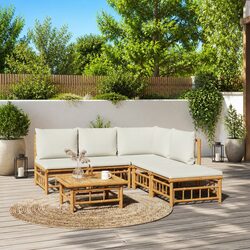 Bamboo Garden Lounge Set: 6 Pieces with Cream Cushions