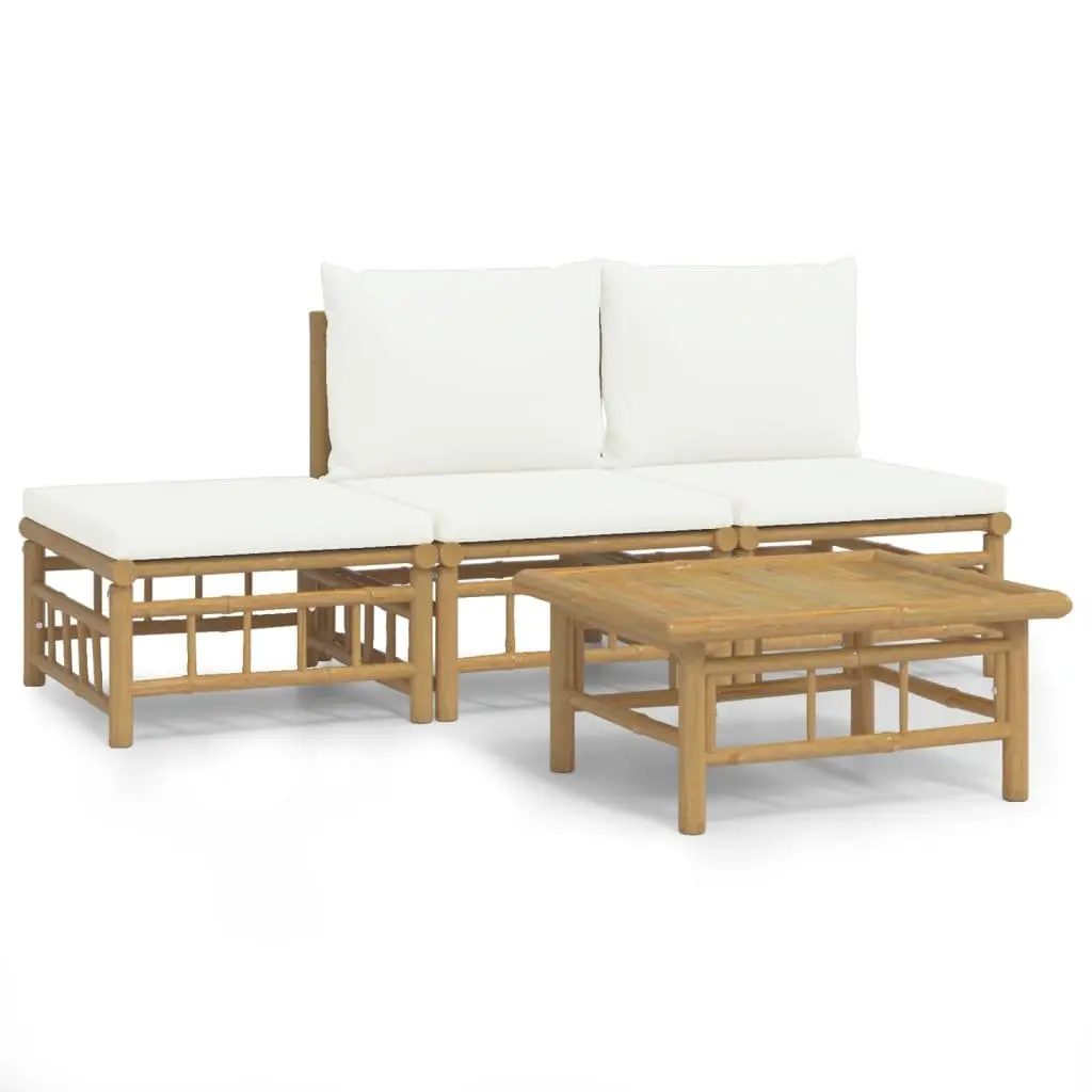 4 Piece Modular Outdoor Lounge Set Brown Bamboo with Cream Cushions