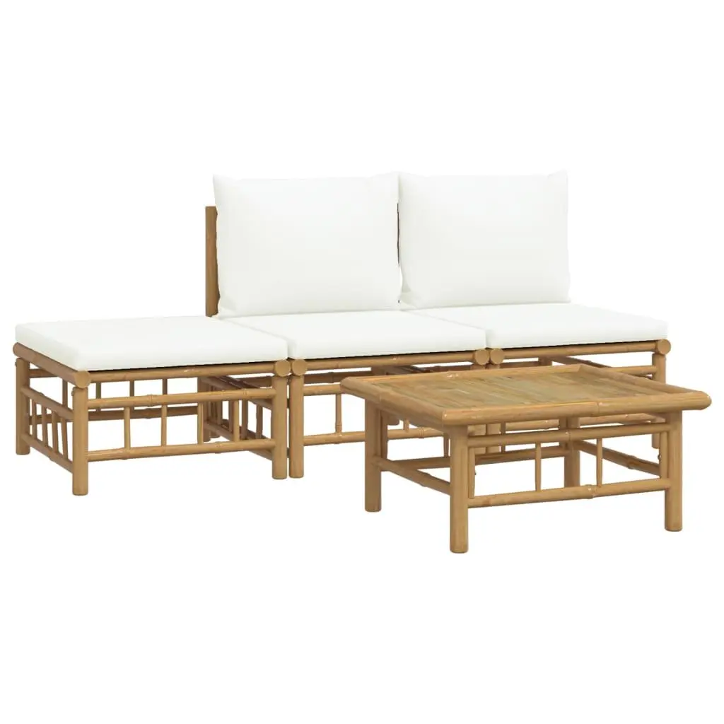 4 Piece Modular Outdoor Lounge Set Brown Bamboo with Cream Cushions