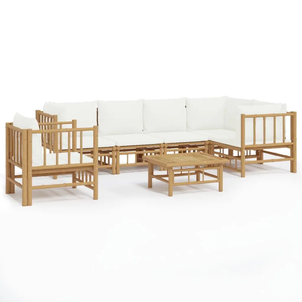 7 Piece Modular Sofa Set Bamboo Outdoor Lounge with Cushions Brown