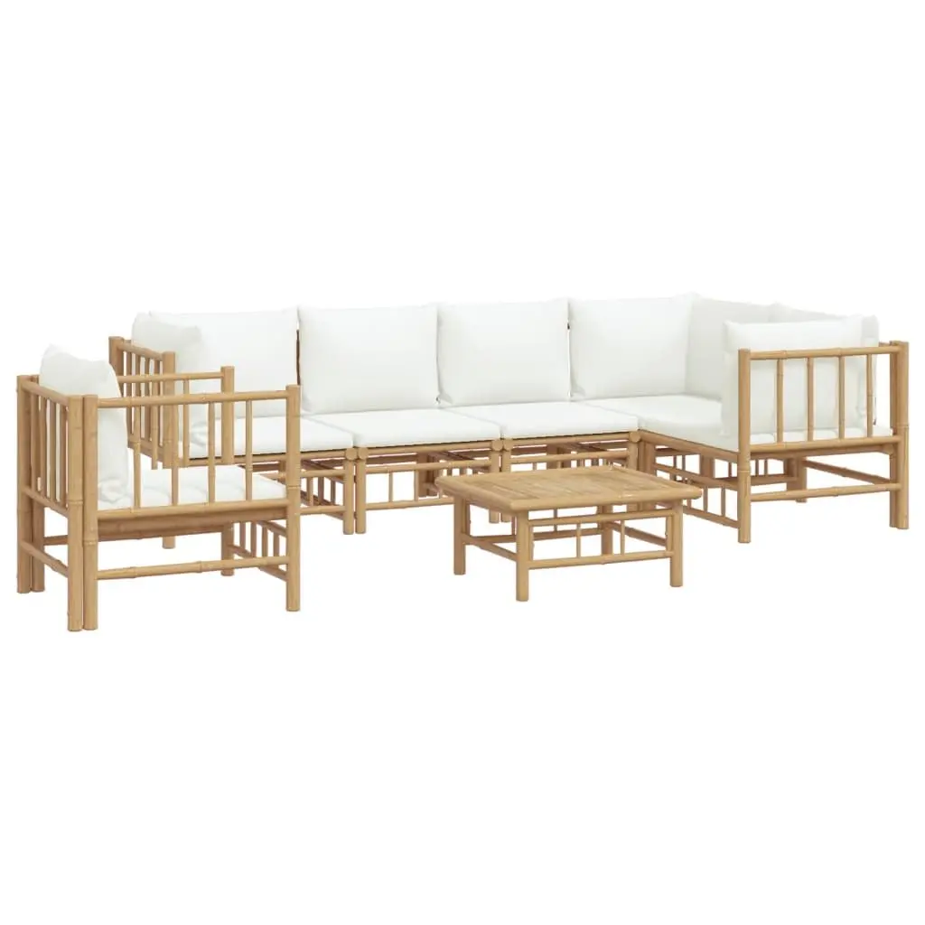 7 Piece Modular Sofa Set Bamboo Outdoor Lounge with Cushions Brown
