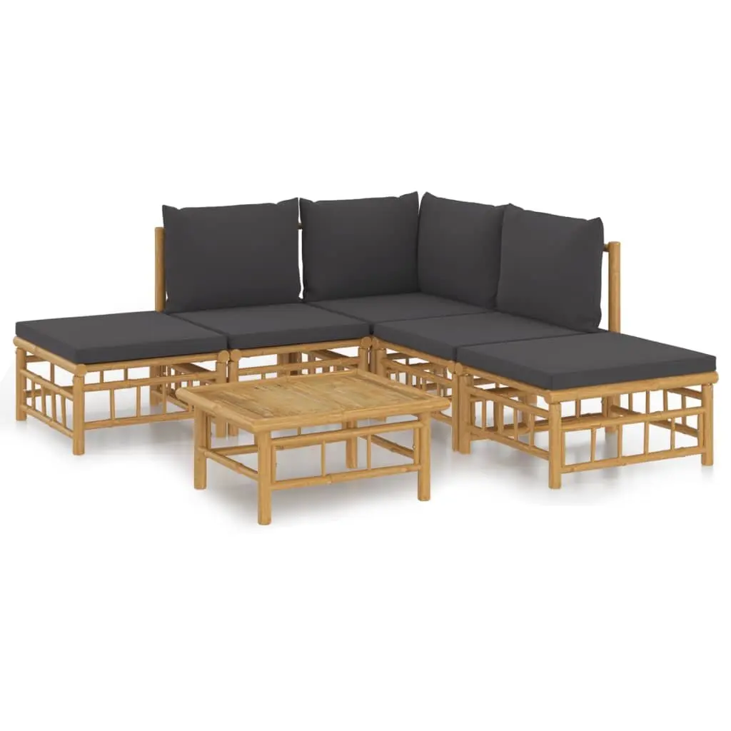 6 Piece Modular Bamboo Lounge Set Outdoor Patio Furniture with Cushions Brown