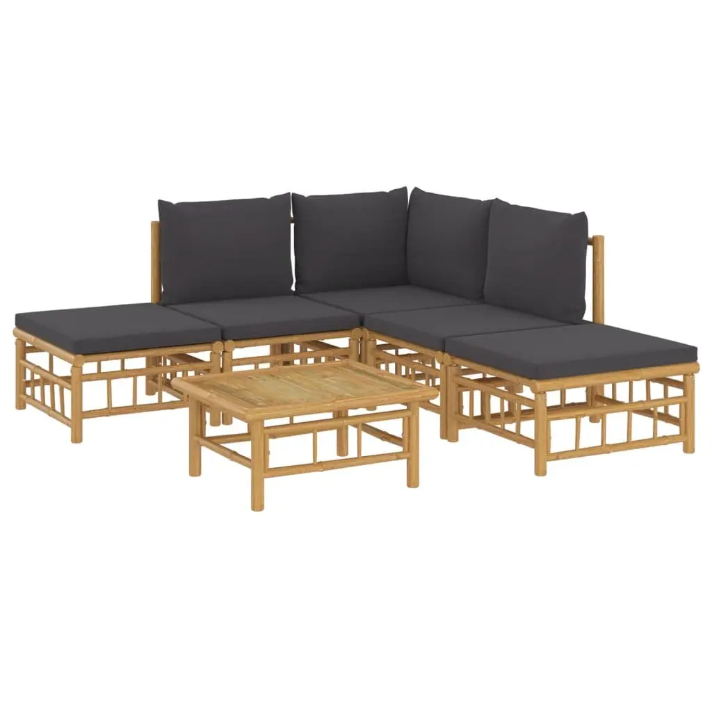 6 Piece Modular Bamboo Lounge Set Outdoor Patio Furniture with Cushions Brown