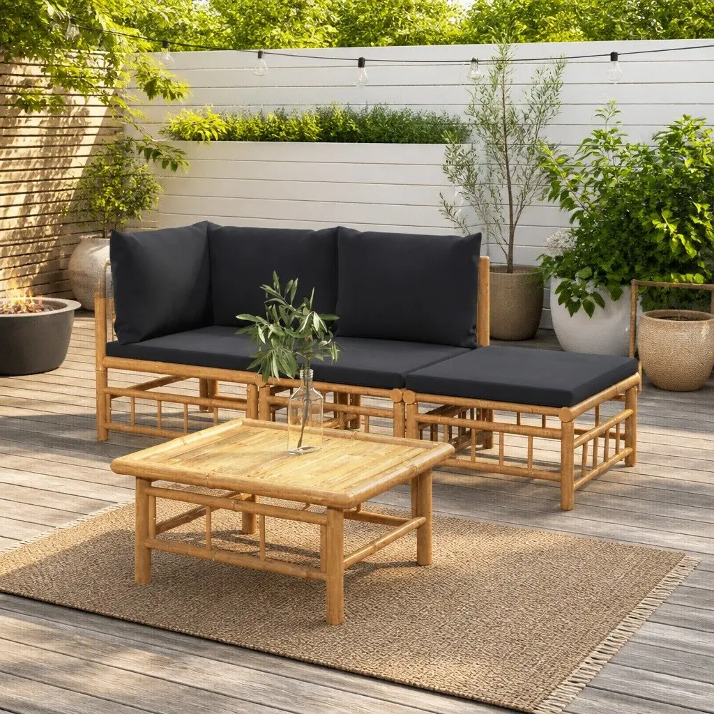 Outdoor Garden Lounge Set 4 Piece Bamboo Furniture with Cushions Patio Sofa