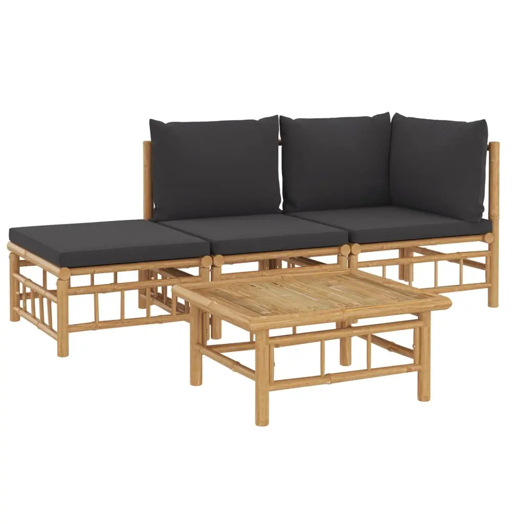 Outdoor Garden Lounge Set 4 Piece Bamboo Furniture with Cushions Patio Sofa