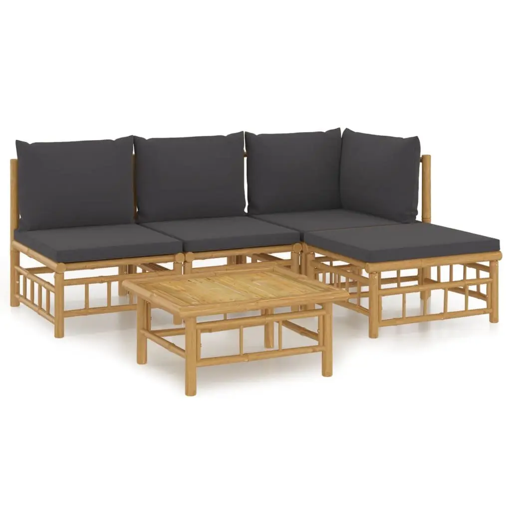 Bamboo Garden Lounge Set 5 Piece Outdoor Furniture with Cushions Brown