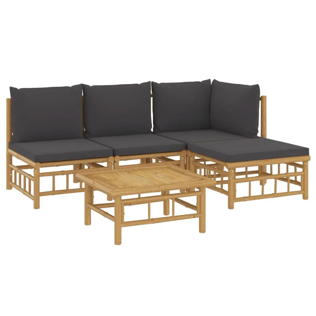 Bamboo Garden Lounge Set 5 Piece Outdoor Furniture with Cushions Brown