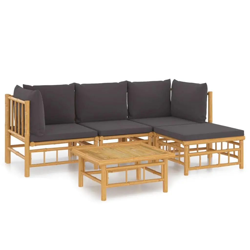 Bamboo Lounge Set 5 Piece Outdoor Furniture Modular Brown