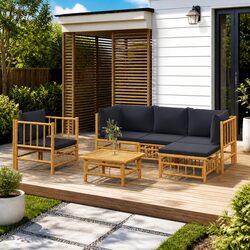 Practical Bamboo Lounge Set for Outdoor Gatherings - 6 Pieces