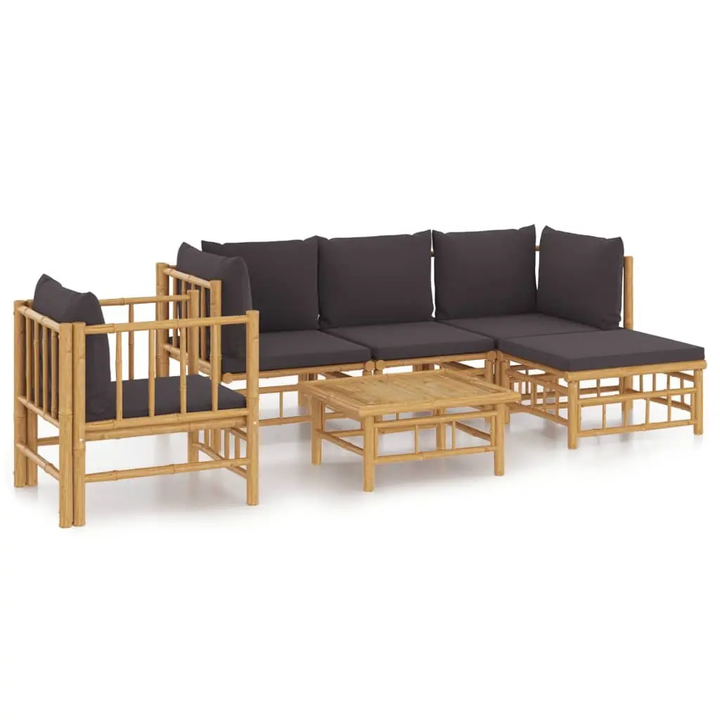Bamboo Lounge Set Modular 6 Piece Outdoor Furniture with Cushions Brown