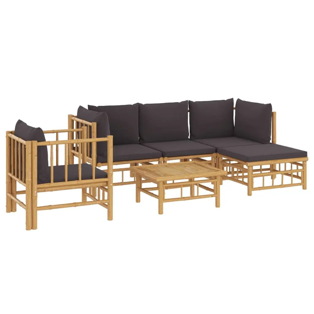 Bamboo Lounge Set Modular 6 Piece Outdoor Furniture with Cushions Brown