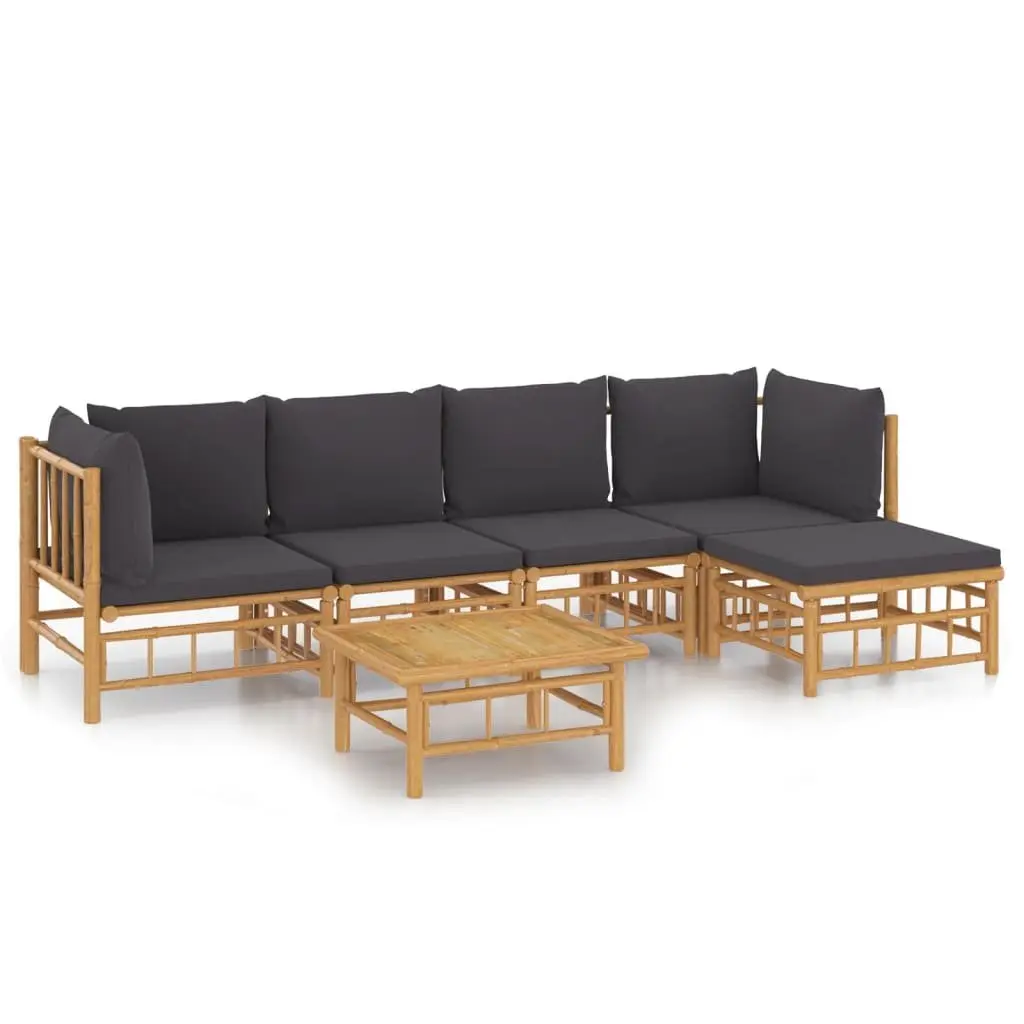 Bamboo Outdoor Lounge Set 6 Piece Modular Furniture with Cushions Brown Dark Grey