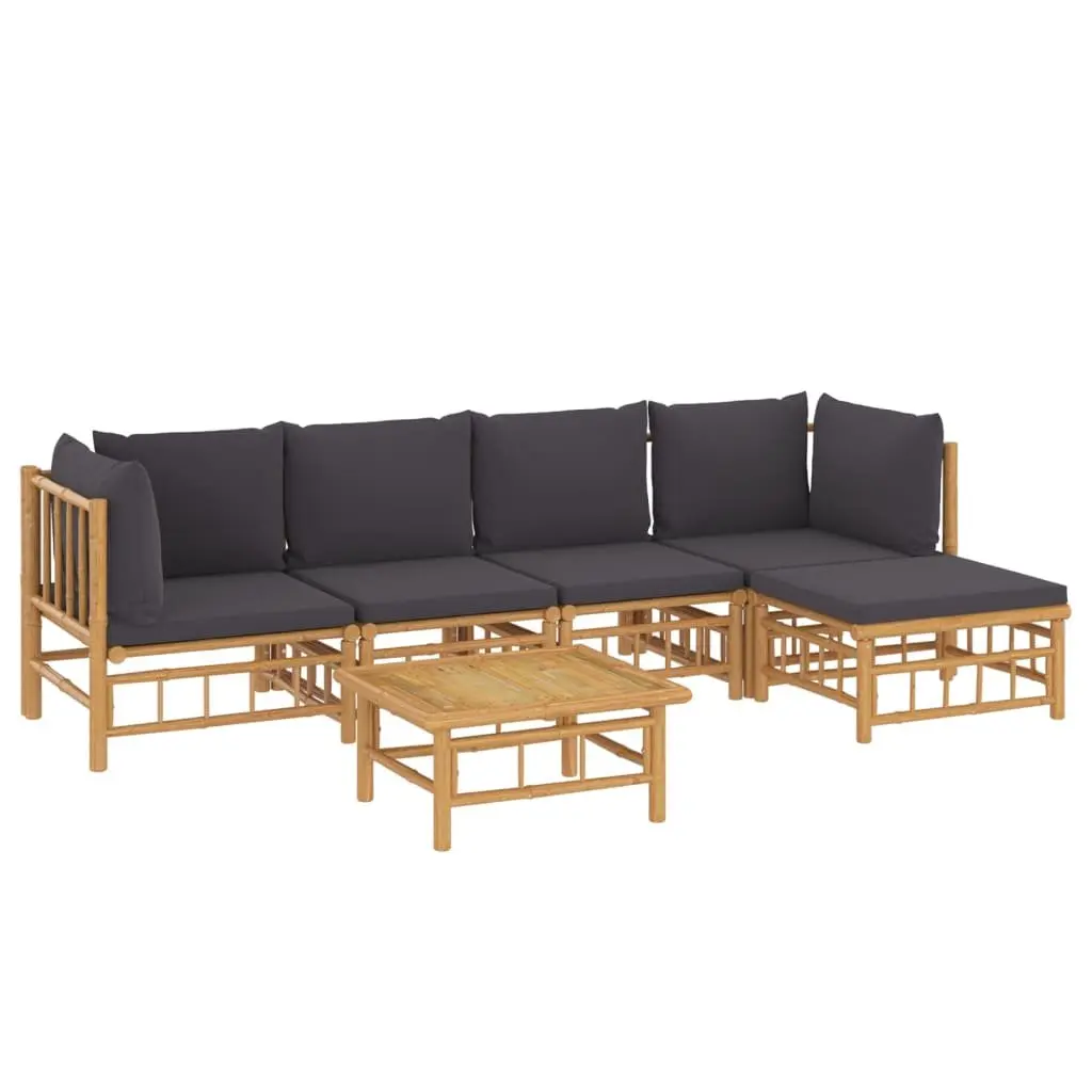 Bamboo Outdoor Lounge Set 6 Piece Modular Furniture with Cushions Brown Dark Grey