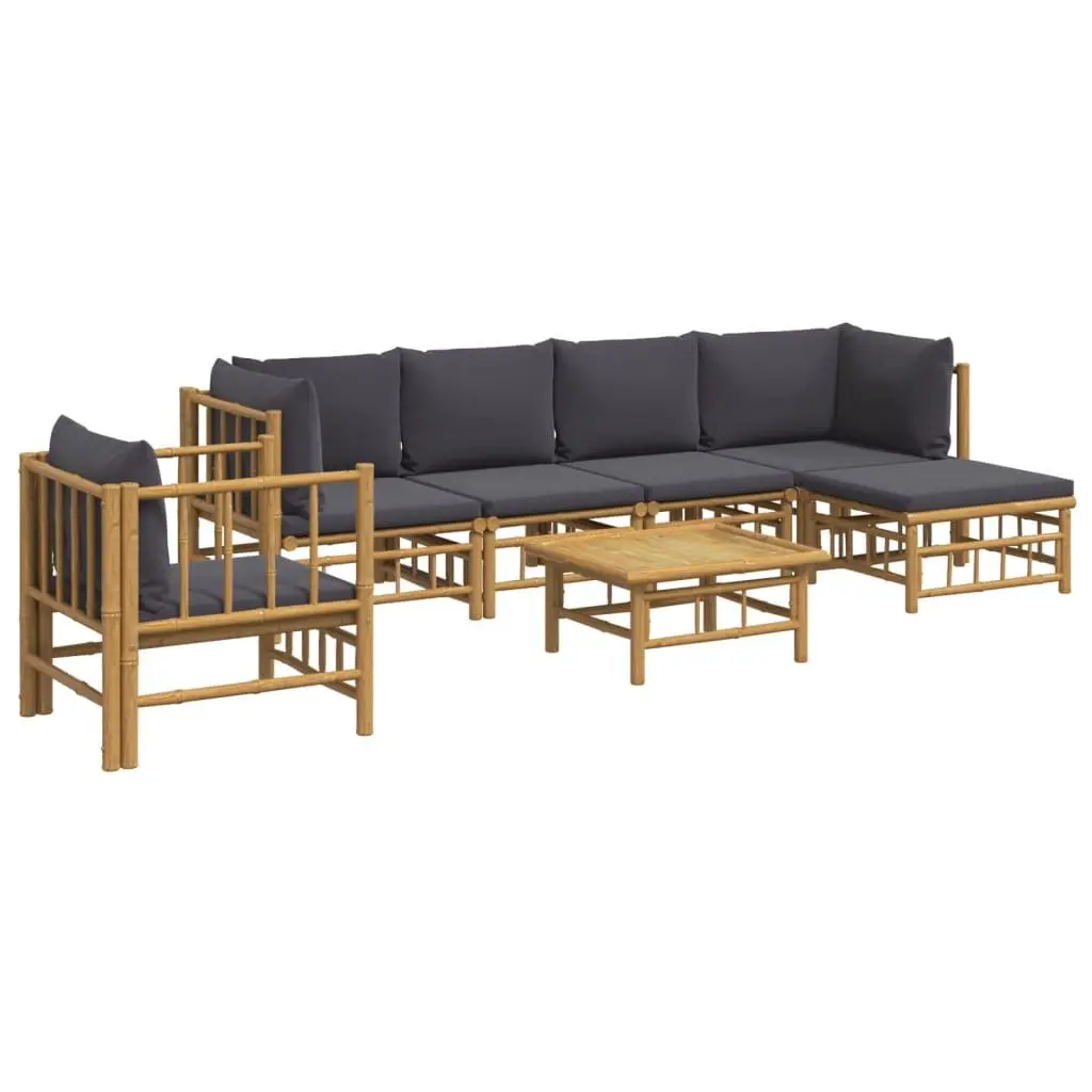 7 Piece Outdoor Furniture Lounge Set Modular Bamboo Sofa with Cushions Table Brown