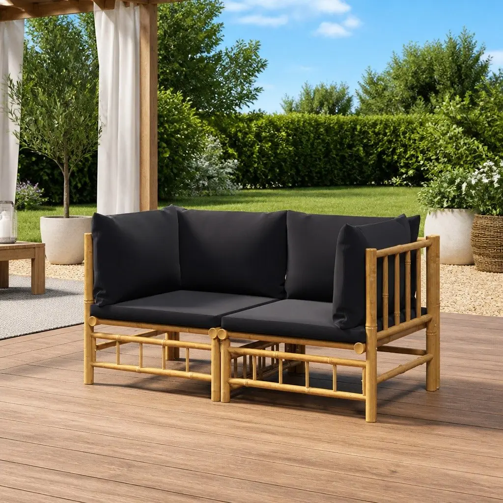 Corner Sofa Set Bamboo Outdoor Furniture 2 pcs Brown