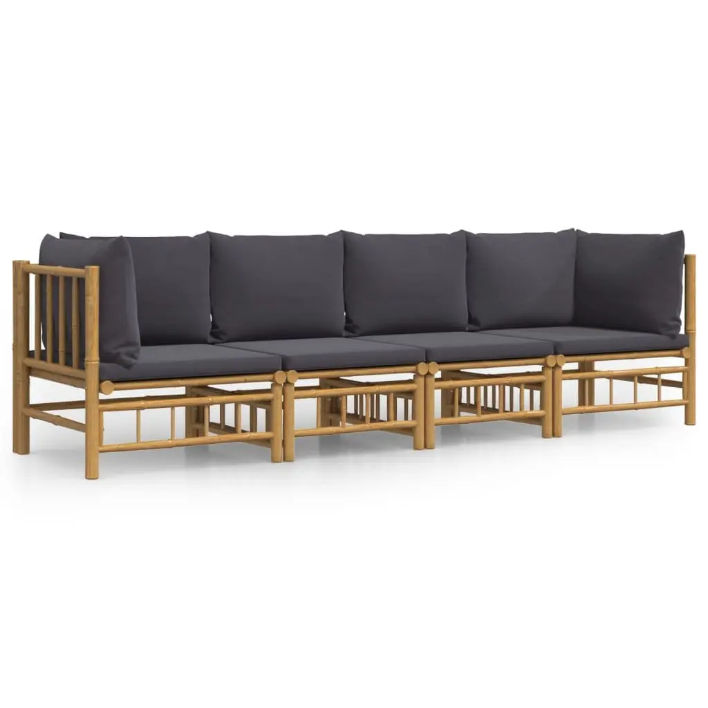 Bamboo Lounge Set Modular 4 Piece Outdoor Furniture Brown with Cushions