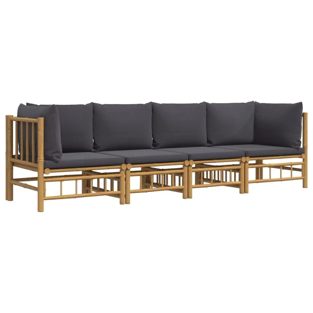 Bamboo Lounge Set Modular 4 Piece Outdoor Furniture Brown with Cushions
