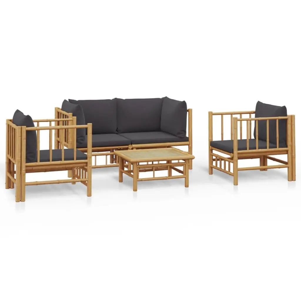 5 Piece Garden Lounge Set Bamboo Outdoor Furniture with Cushions Patio Seating