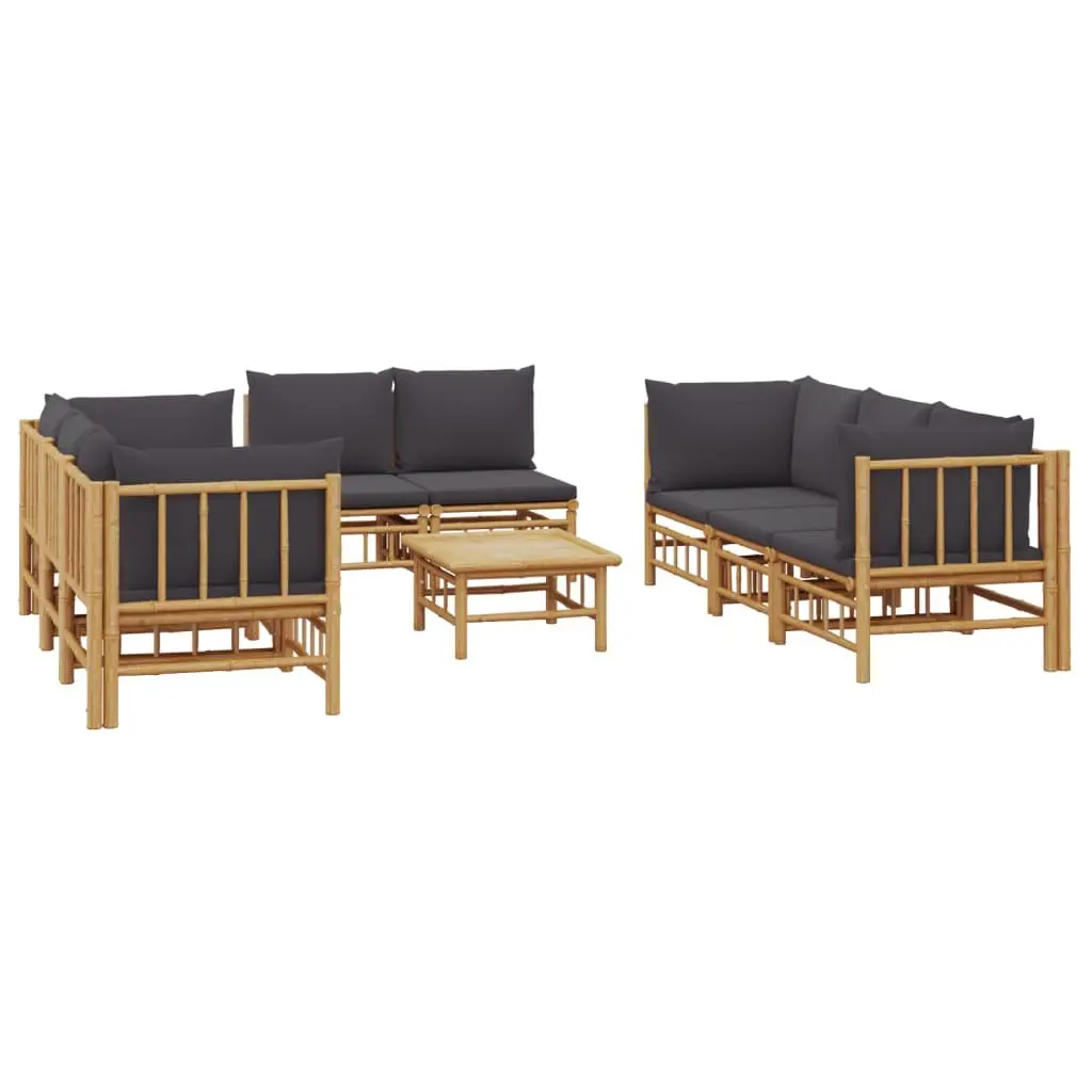 9 Piece Modular Outdoor Garden Lounge Set with Bamboo Frame and Dark Grey Cushions