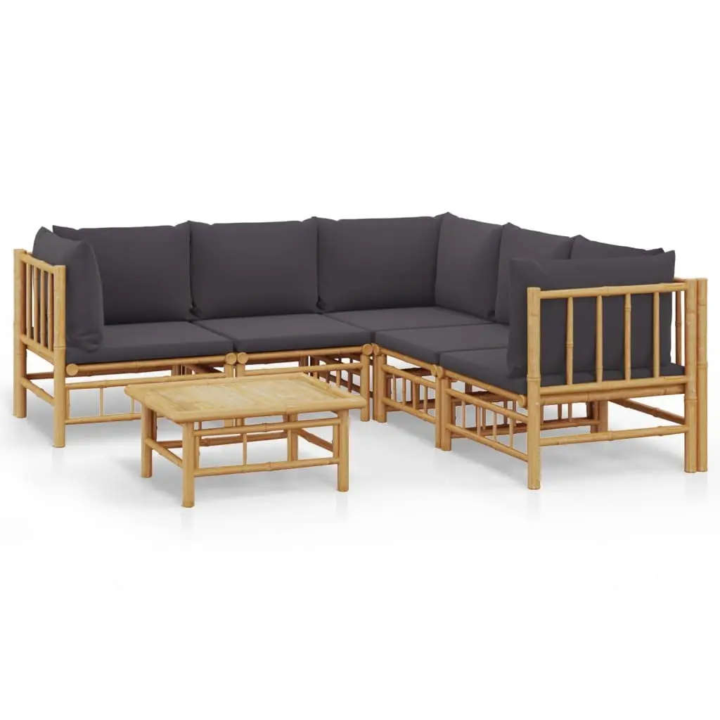 6PieceBambooLoungeSetModularOutdoorFurniturewithCushionsBrown