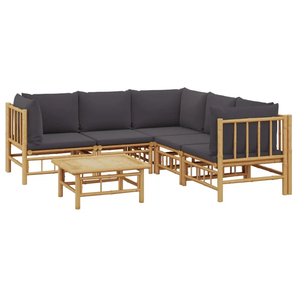 6PieceBambooLoungeSetModularOutdoorFurniturewithCushionsBrown