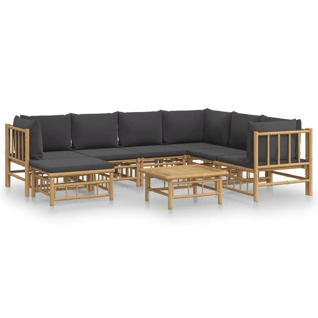 8 Piece Modular Bamboo Lounge Set Outdoor Furniture Brown with Dark Grey Cushions