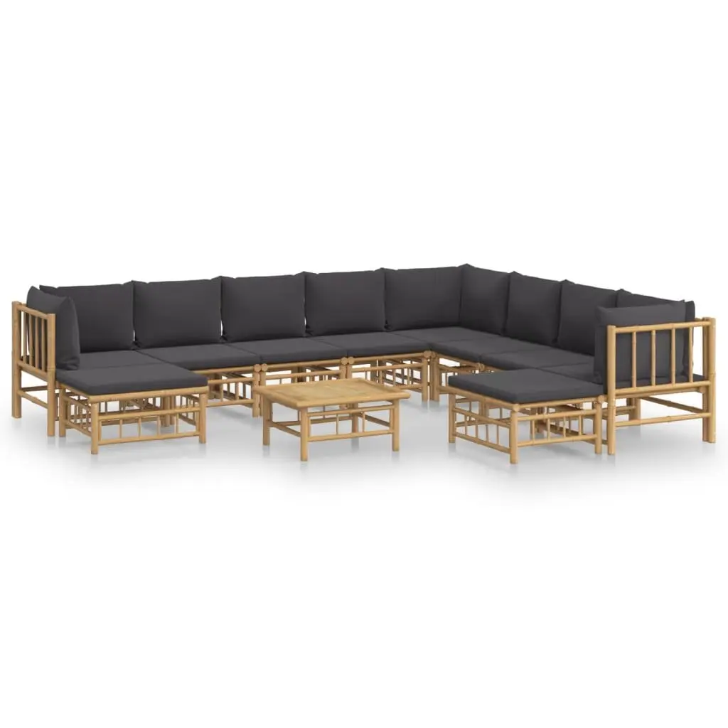 11 Piece Modular Lounge Set Bamboo Outdoor Furniture with Cushions and Table Brown