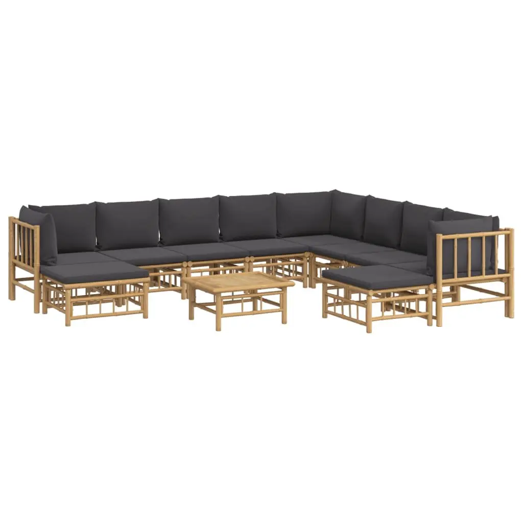 11 Piece Modular Lounge Set Bamboo Outdoor Furniture with Cushions and Table Brown
