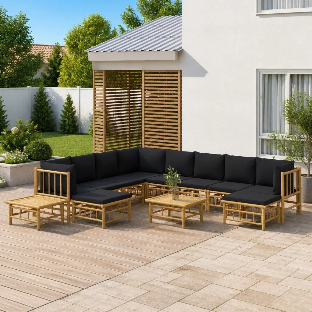 Bamboo Lounge Set 12 Piece Outdoor Furniture Modular Brown