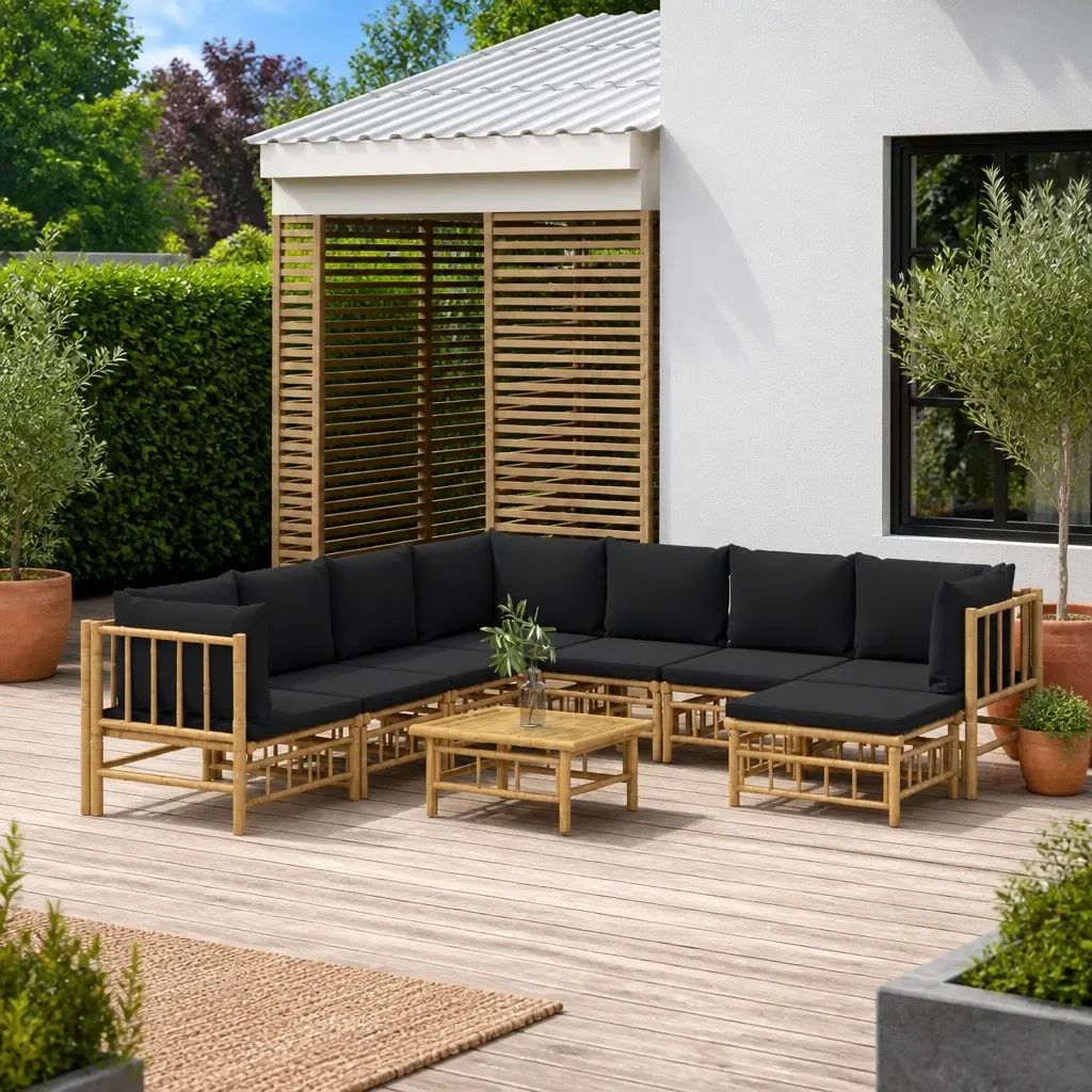 9-Piece Bamboo Lounge Set for Outdoor Use