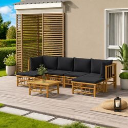 7 Piece Bamboo Garden Lounge Set Outdoor Sofa Furniture with Cushions Brown