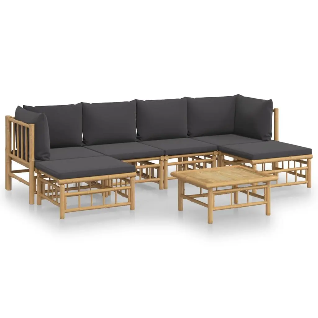 7 Piece Bamboo Garden Lounge Set Modular Outdoor Sofa Furniture with Cushions Brown