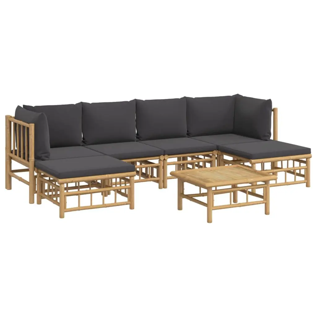 7 Piece Bamboo Garden Lounge Set Modular Outdoor Sofa Furniture with Cushions Brown