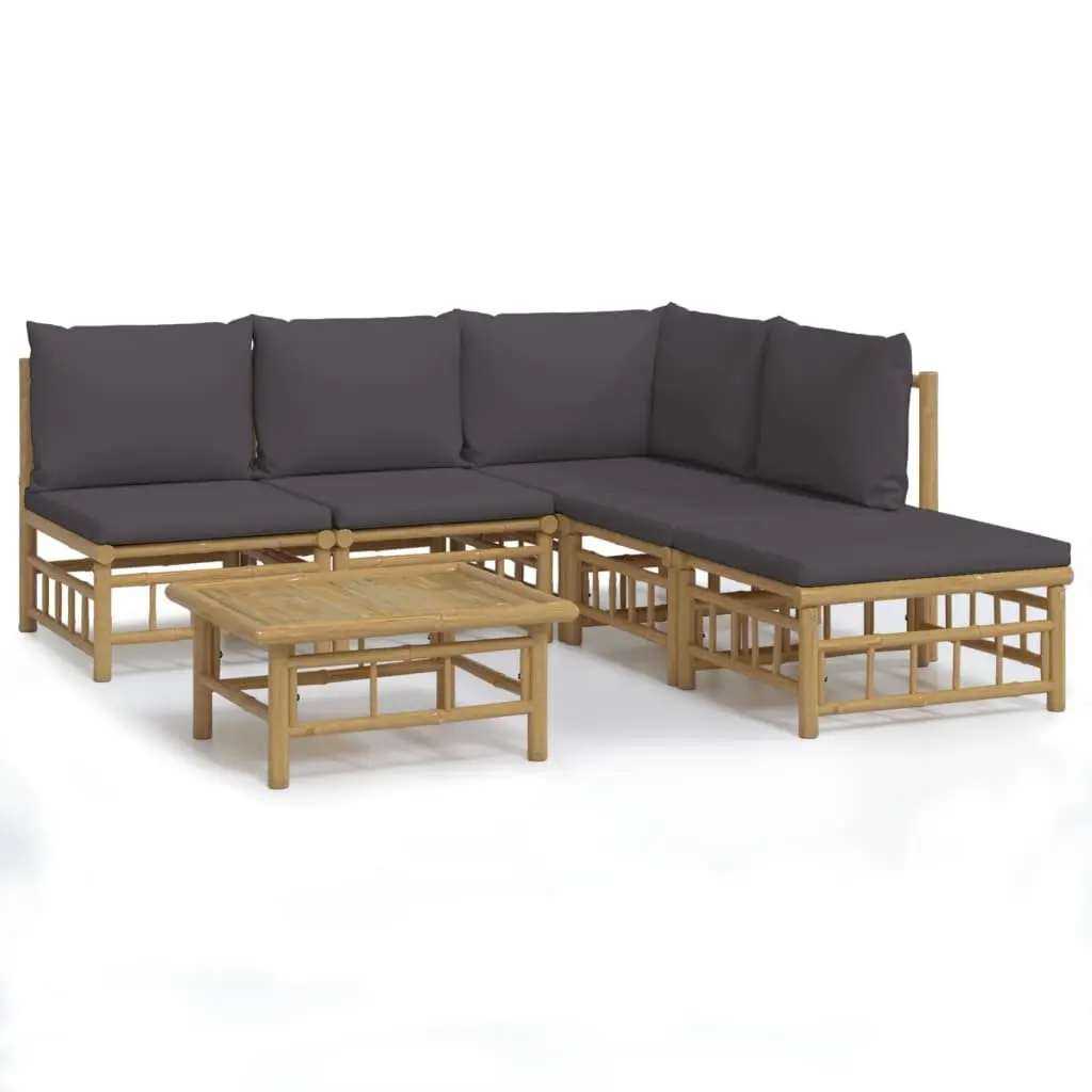 Bamboo Garden Lounge Set 6 Piece Modular Outdoor Furniture Brown with Cushions