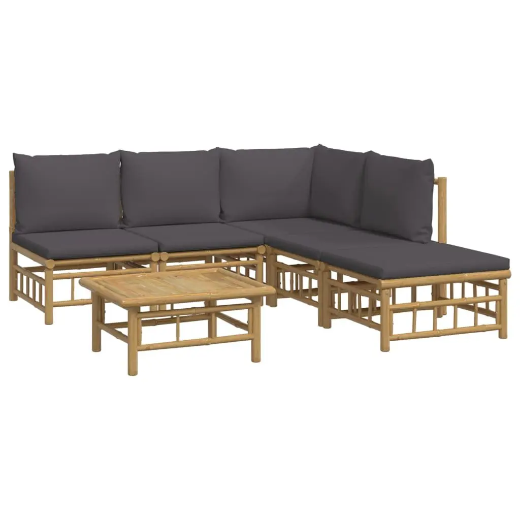 Bamboo Garden Lounge Set 6 Piece Modular Outdoor Furniture Brown with Cushions