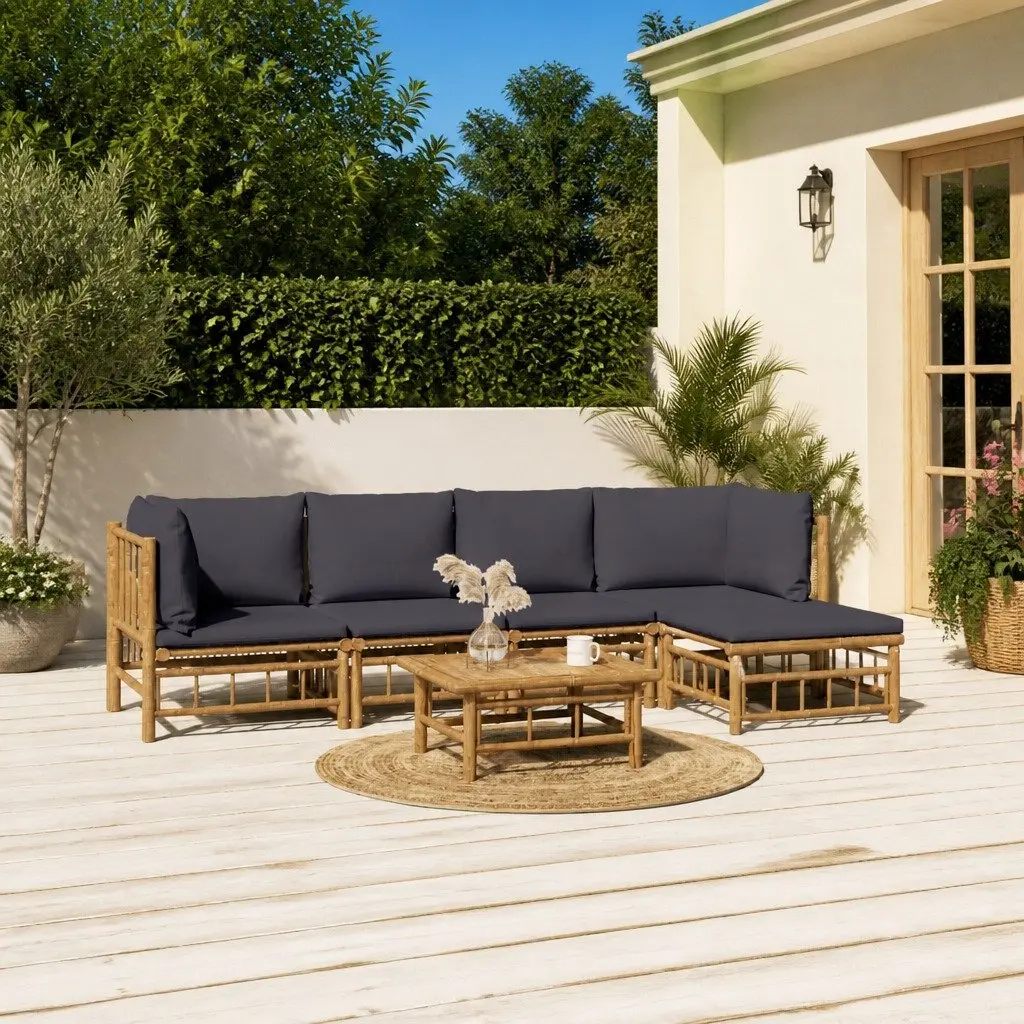 Garden Lounge Set Bamboo Outdoor Furniture 6 Piece Brown with Cushions