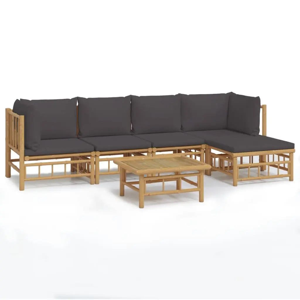 Garden Lounge Set Bamboo Outdoor Furniture 6 Piece Brown with Cushions