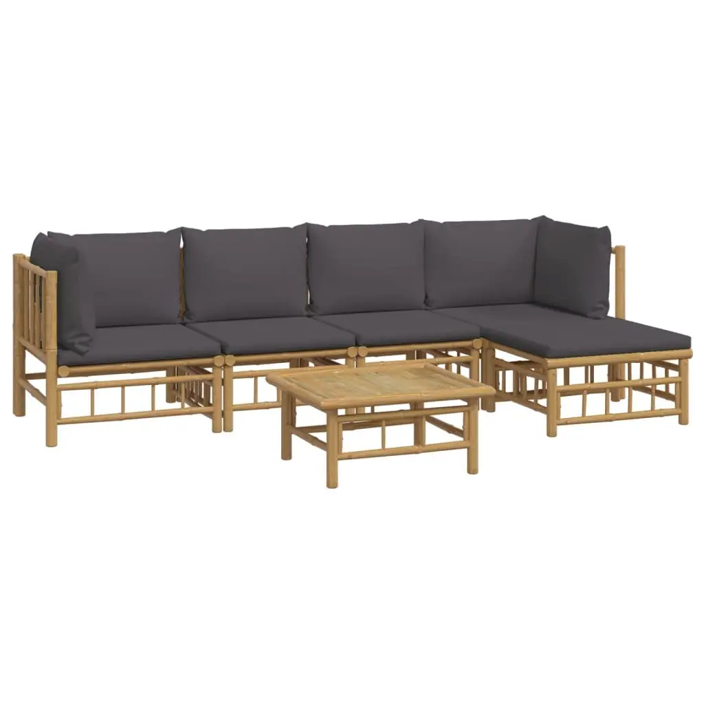 Garden Lounge Set Bamboo Outdoor Furniture 6 Piece Brown with Cushions