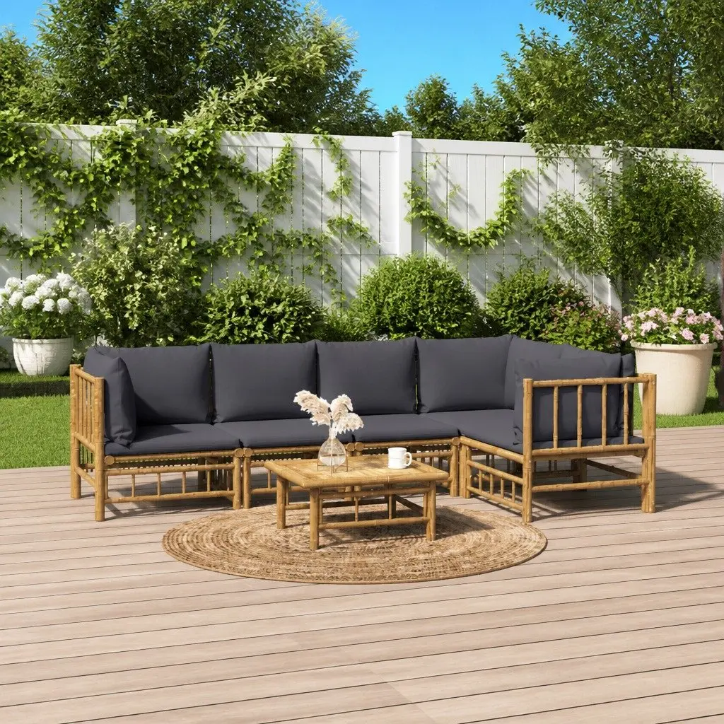 Bamboo Lounge Set Modular Outdoor Furniture 6 Piece Brown