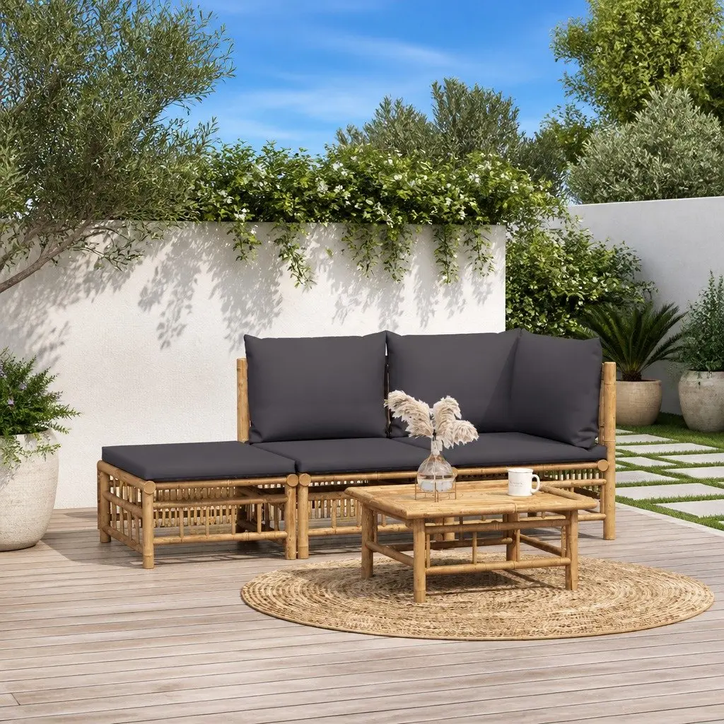 Bamboo Garden Lounge Set 3 Piece Brown with Dark Grey Cushions