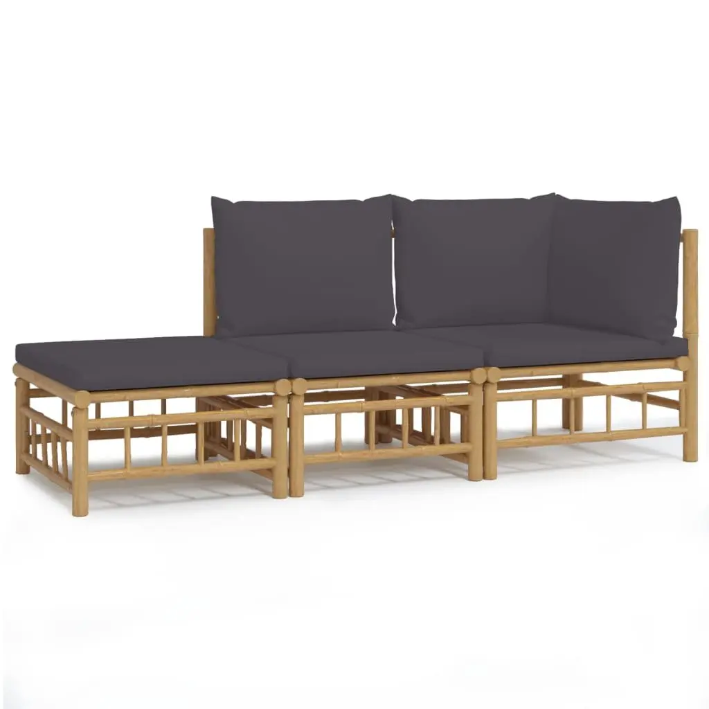 Bamboo Garden Lounge Set 3 Piece Brown with Dark Grey Cushions