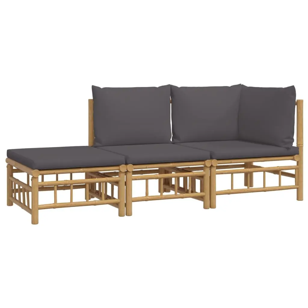 Bamboo Garden Lounge Set 3 Piece Brown with Dark Grey Cushions