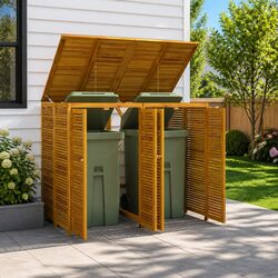 Double Garbage Bin Shed 140x89x117 cm Brown Solid Wood Waste Container Enclosure