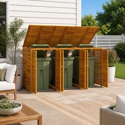 Triple Garbage Bin Shed 210x89x117 cm Waste Container Enclosure Garden Storage